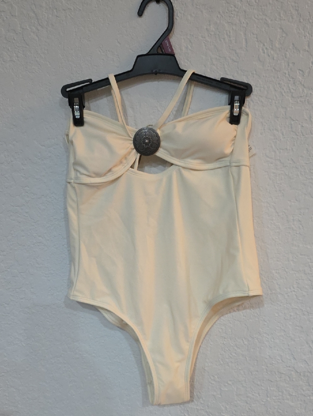 No Boundaries Cream One-Piece Swimsuit with Decorative Silver Accent